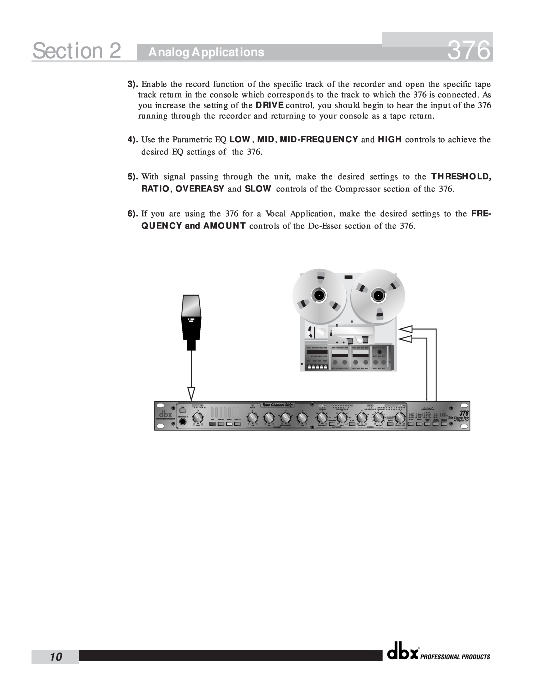 dbx Pro 376 user manual Section, Analog Applications 