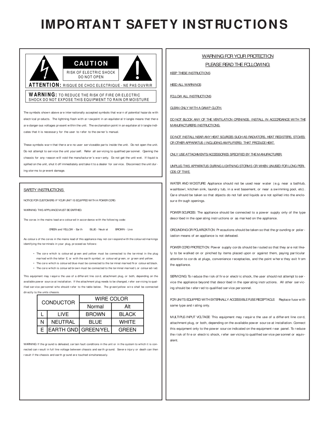 dbx Pro 376 Important Safety Instructions, Warning For Your Protection, Please Read The Following, C A U T I O N, Normal 