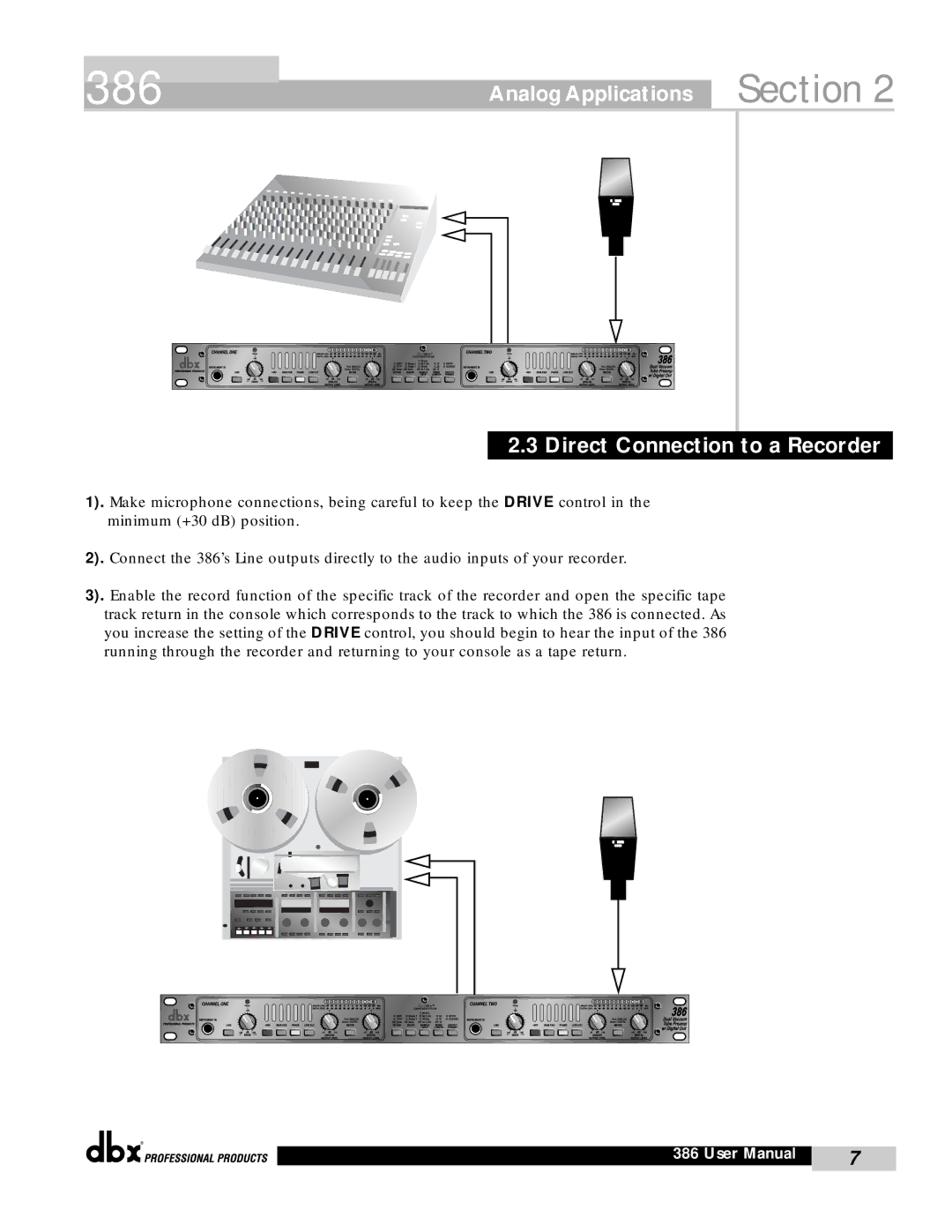 dbx Pro 386 user manual Direct Connection to a Recorder 