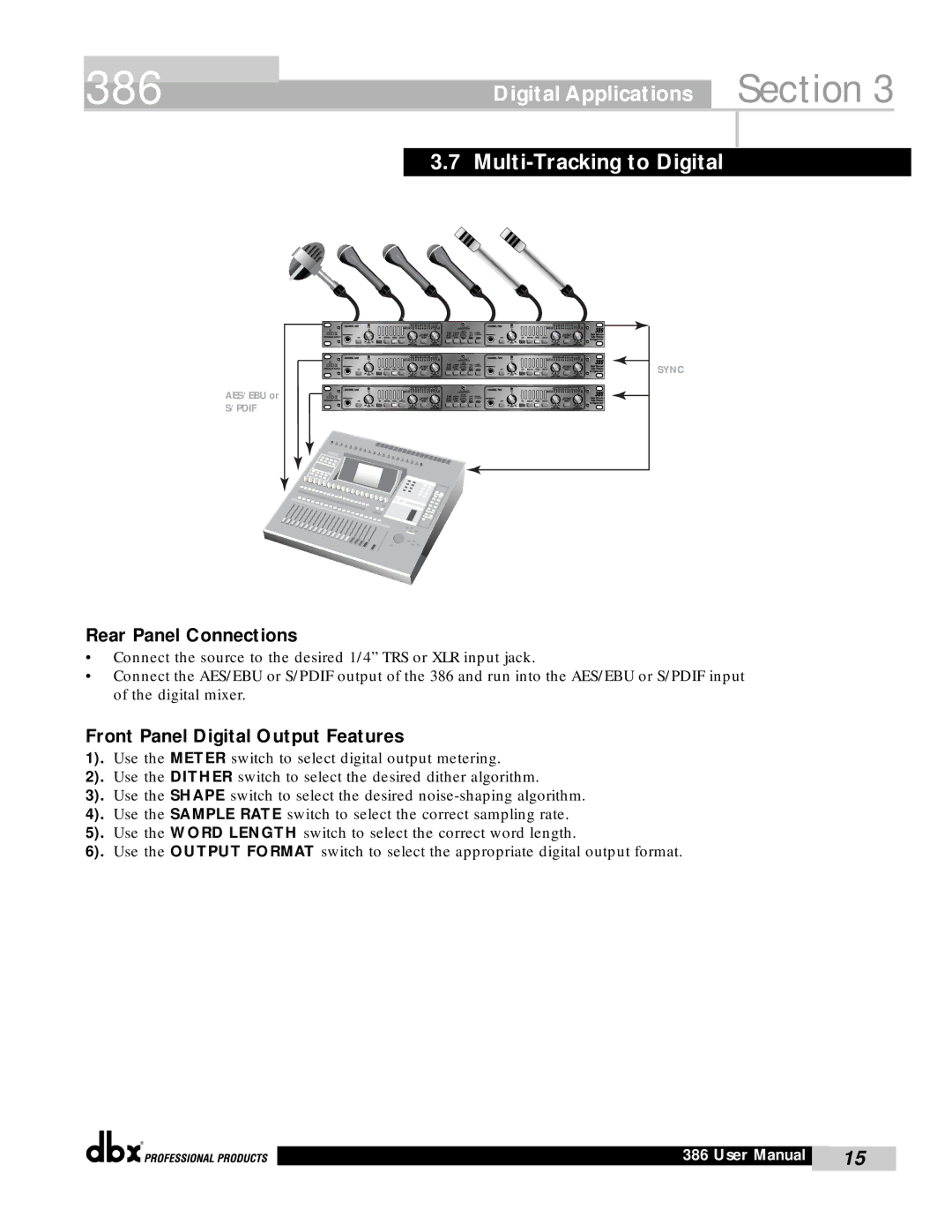 dbx Pro 386 user manual Multi-Tracking to Digital 