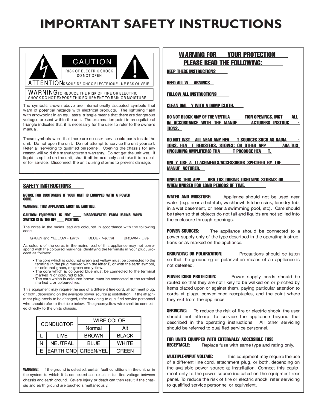 dbx Pro 480 user manual Important Safety Instructions 