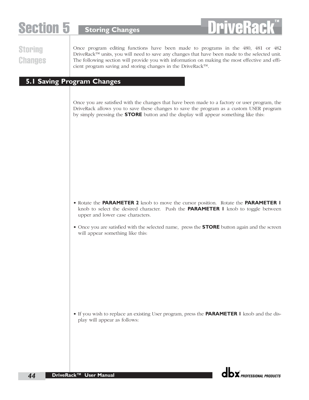 dbx Pro 480 user manual Storing Changes, Saving Program Changes 