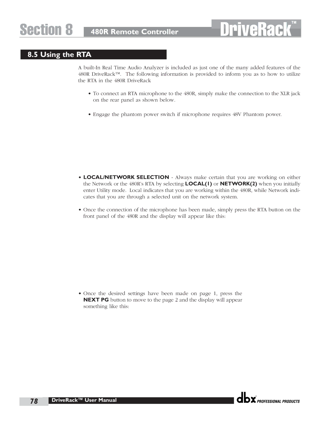 dbx Pro 480 user manual Using the RTA 