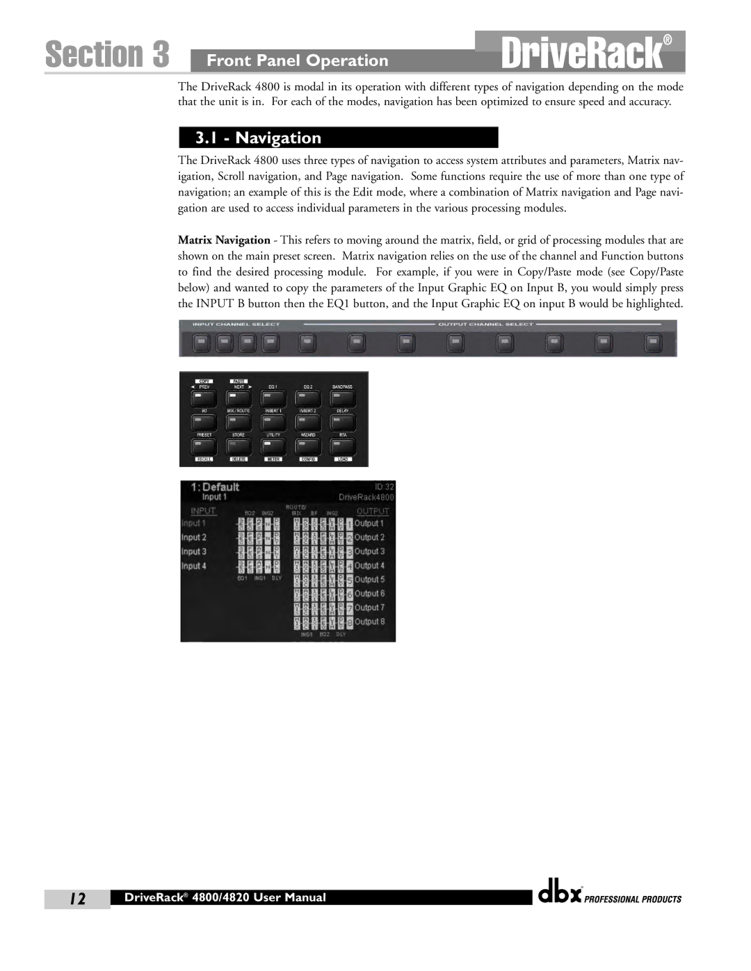 dbx Pro 4800, 4820 manual Front Panel Operation, Navigation 