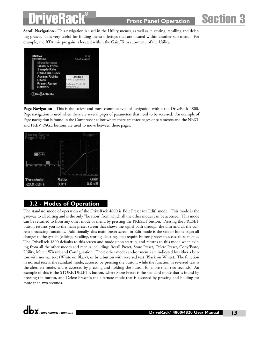 dbx Pro 4820, 4800 manual Modes of Operation 