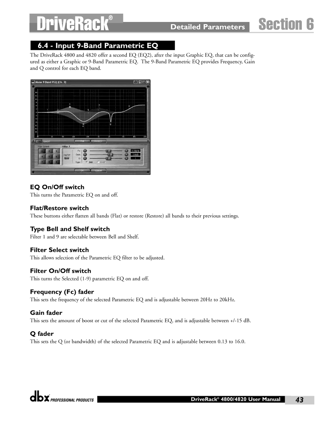 dbx Pro 4820, 4800 manual Input 9-Band Parametric EQ 