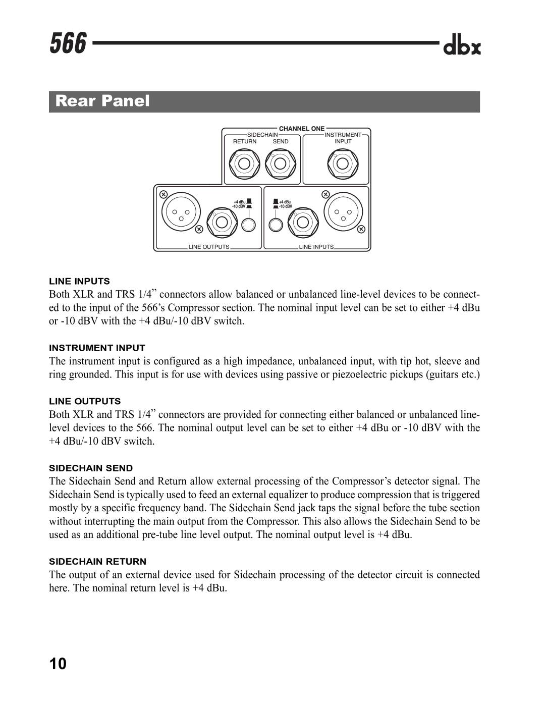 dbx Pro 566 owner manual Rear Panel 