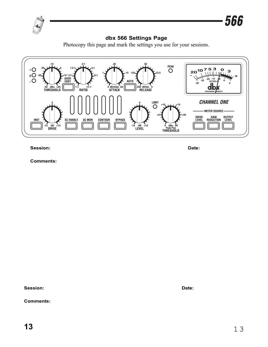 dbx Pro owner manual Dbx 566 Settings 