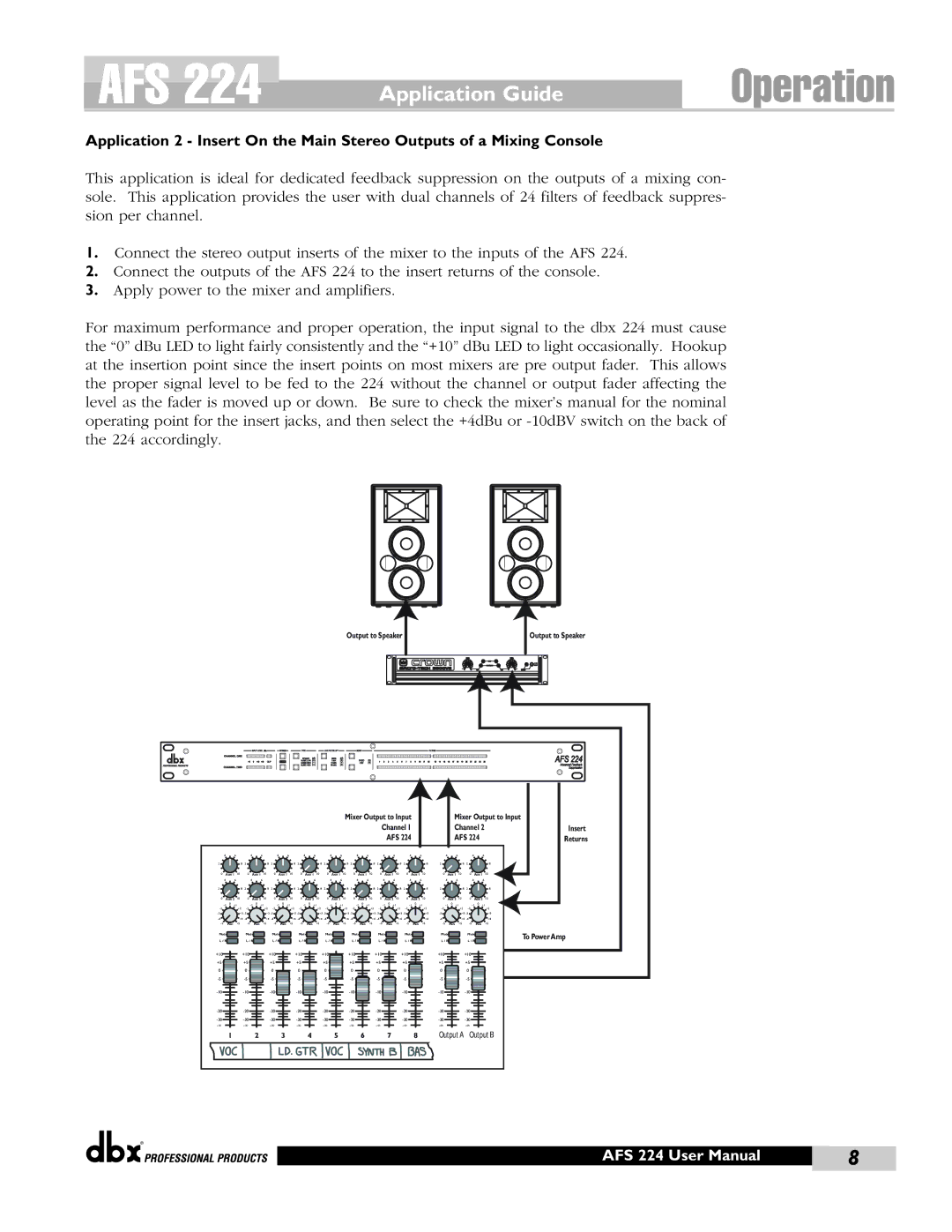 dbx Pro AFS 224 user manual Output to Speaker 