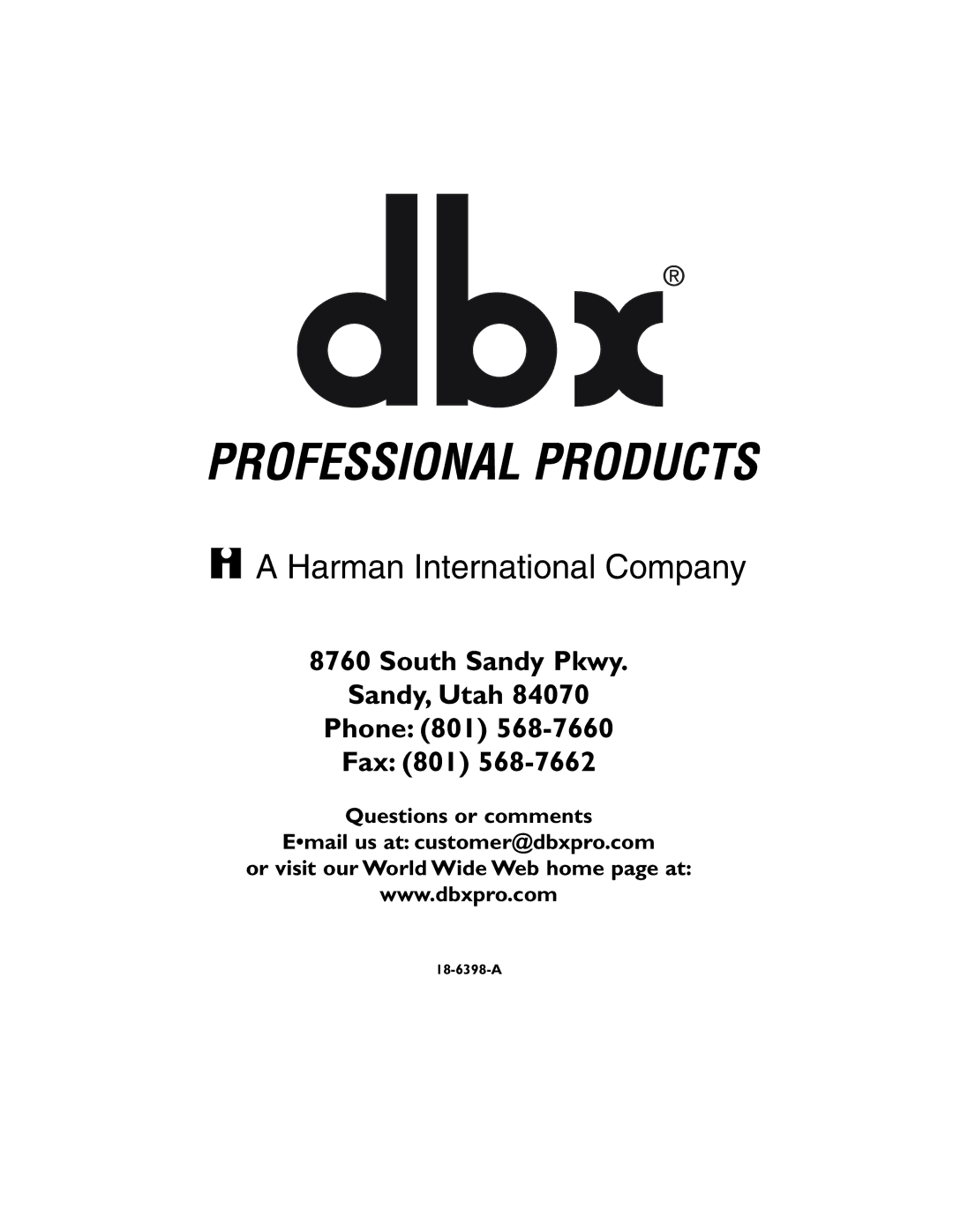 dbx Pro AFS 224 user manual Harman International Company 