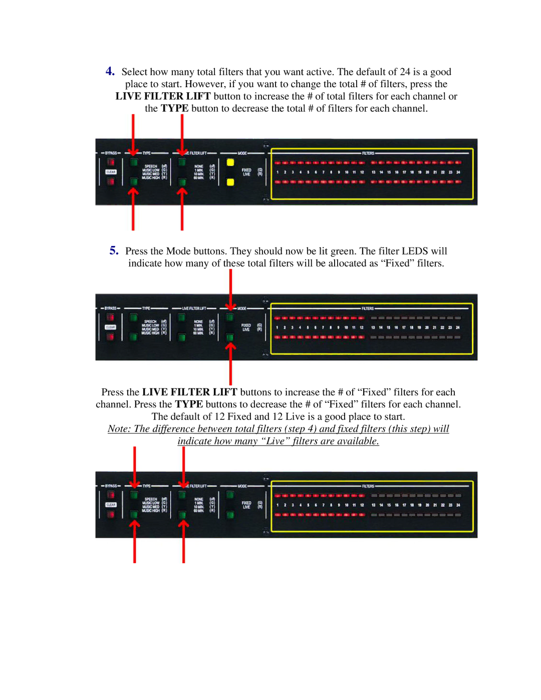 dbx Pro AFS224 quick start Indicate how many Live filters are available 