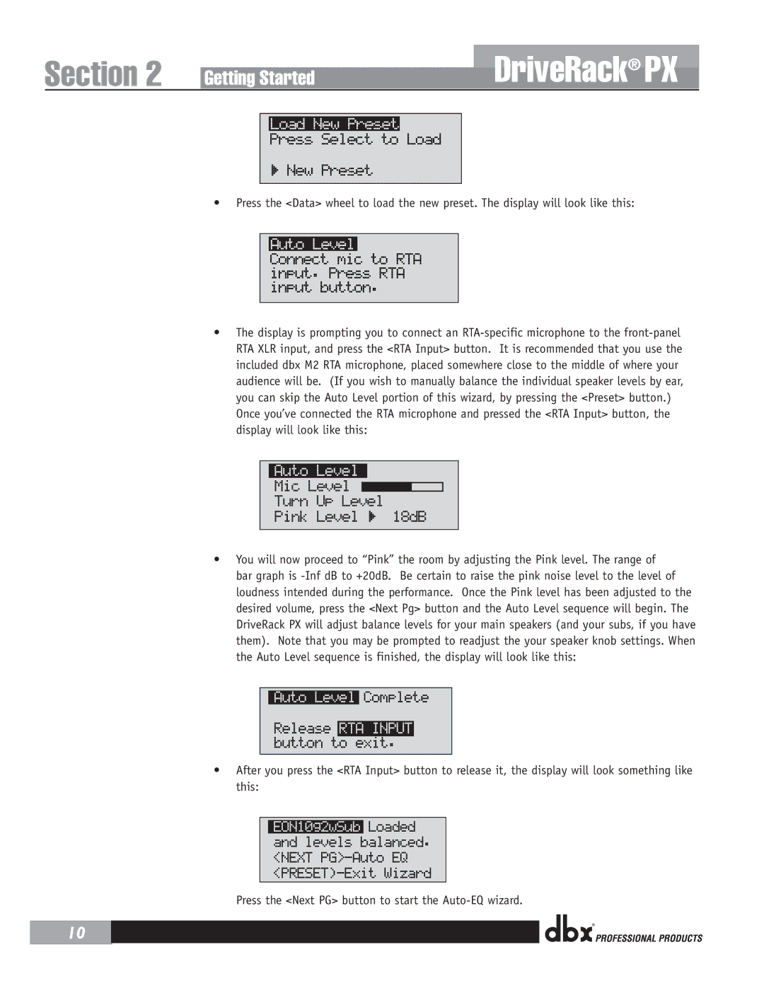 dbx Pro PX user manual Auto Level 