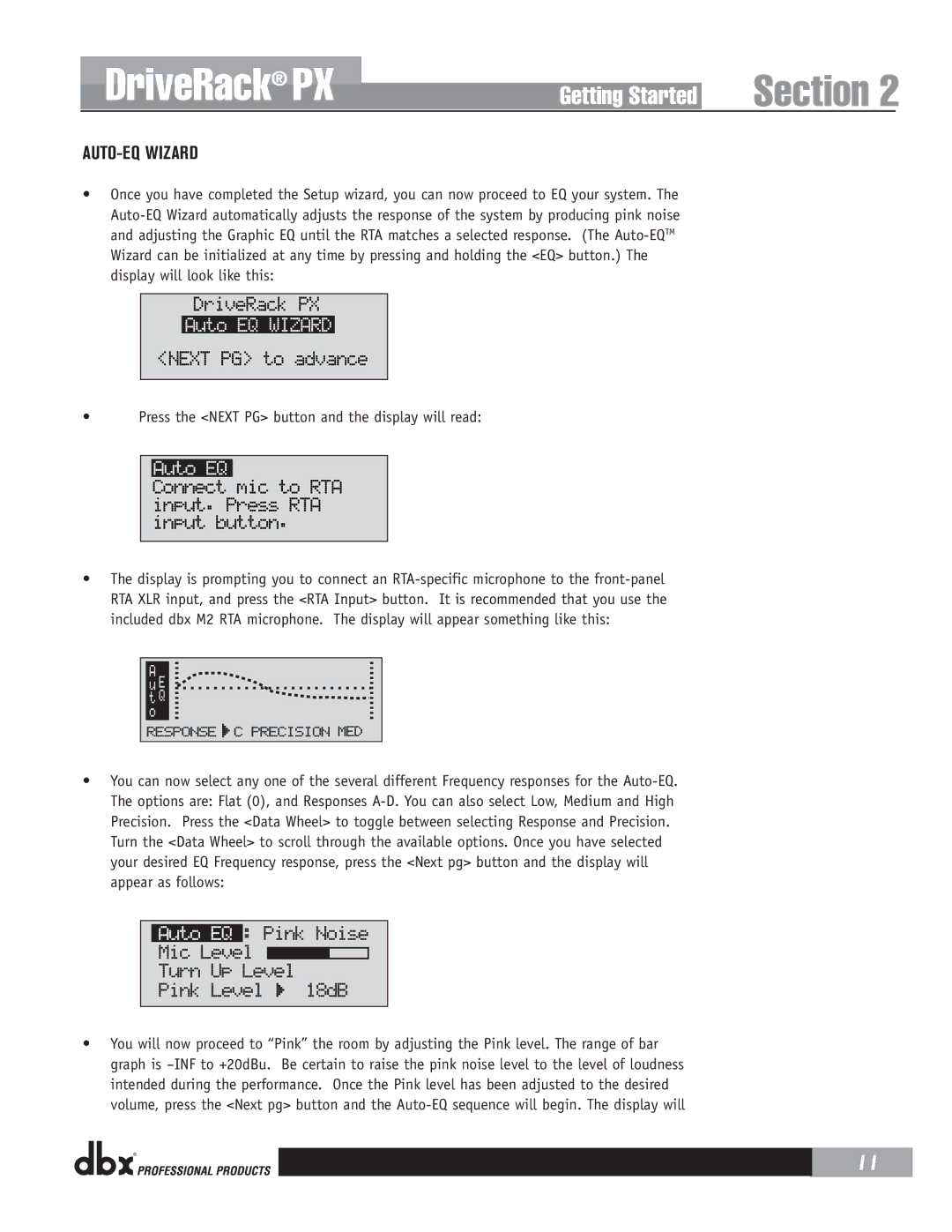 dbx Pro PX user manual Auto EQ Wizard, Auto-EQ Wizard 