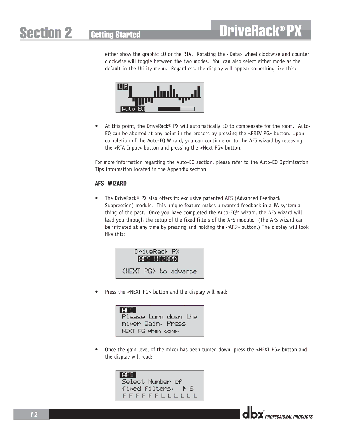 dbx Pro PX user manual AFS Wizard 