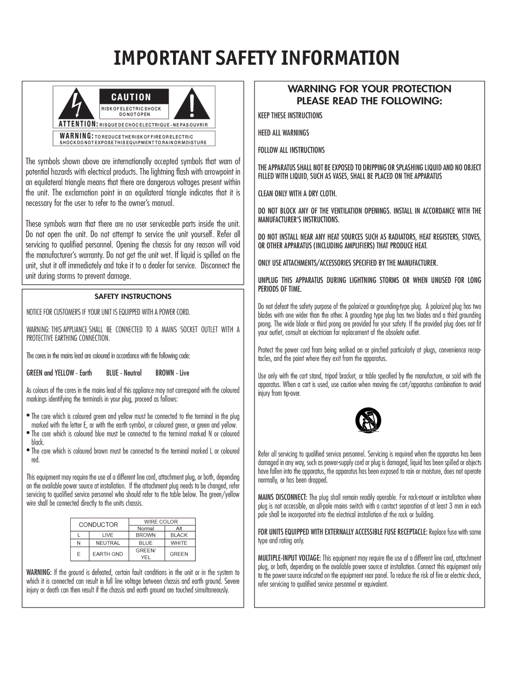 dbx Pro PX user manual Important Safety Information 