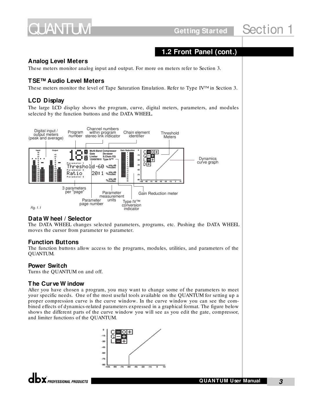 dbx Pro QUANTUM user manual Getting Started Section Front Panel 