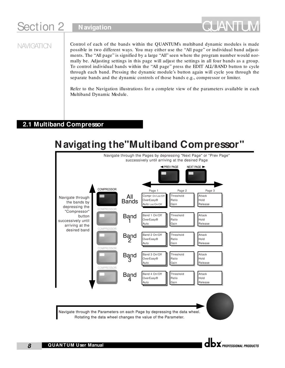 dbx Pro QUANTUM user manual Navigation, Multiband Compressor 