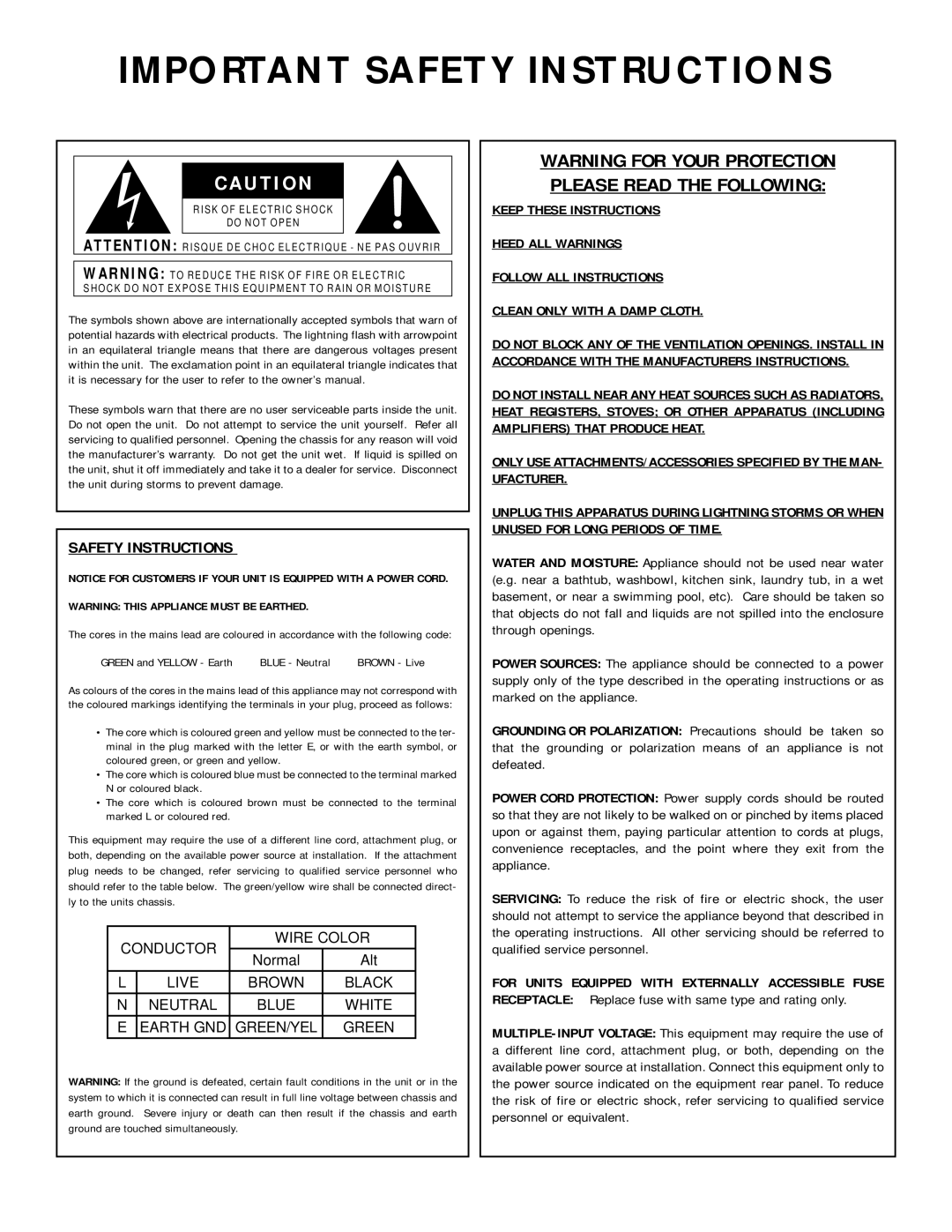 dbx Pro QUANTUM user manual Important Safety Instructions 