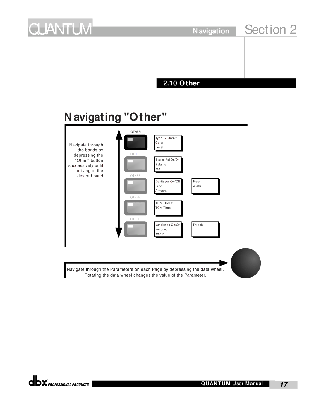 dbx Pro QUANTUM user manual Navigating Other, Navigation Section Other 