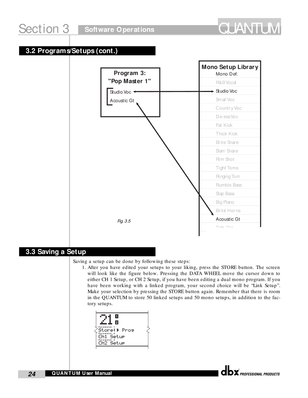 dbx Pro QUANTUM user manual Section, Saving a Setup 