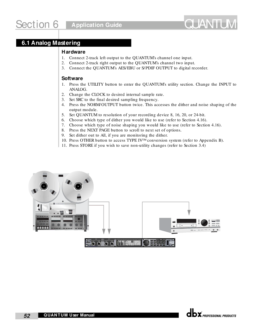 dbx Pro QUANTUM user manual Application Guide, Analog Mastering, Hardware, Software 