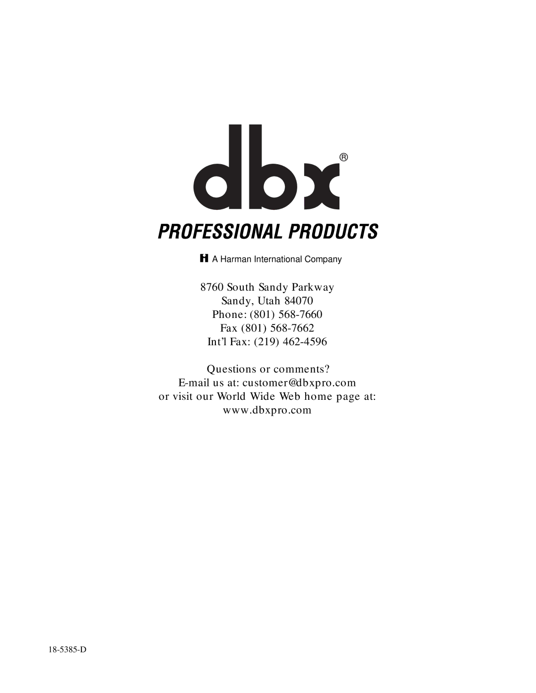 dbx Pro QUANTUM user manual Harman International Company 