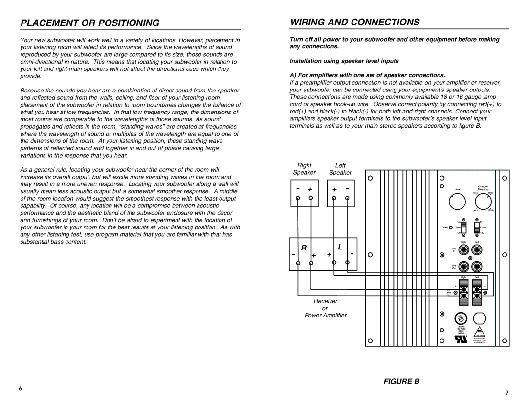 DCM Speakers DCM1010 owner manual Placement or Positioning, Wiring and Connections 