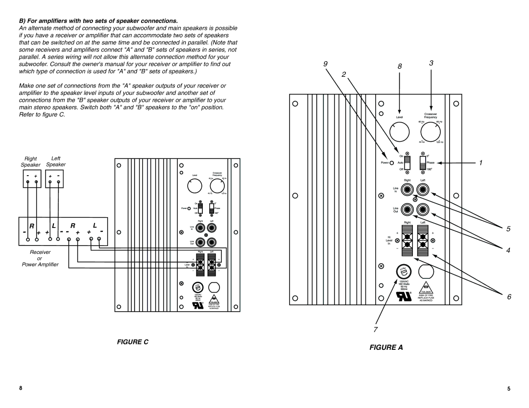 DCM Speakers DCM1010 owner manual Figure C, For amplifiers with two sets of speaker connections 