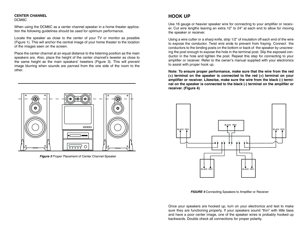 DCM Speakers DCM12 owner manual Hook UP, Center Channel, DCM6C 