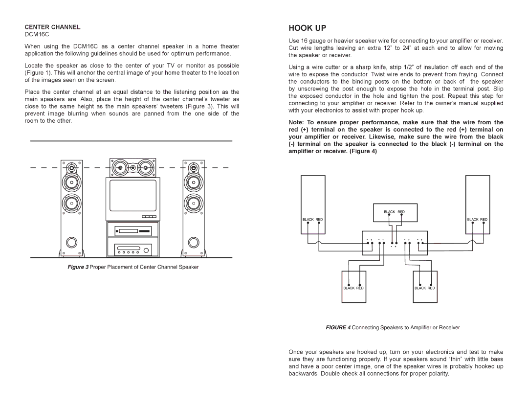 DCM Speakers DCM16S, DCM26 owner manual Hook UP, Center Channel, DCM16C 