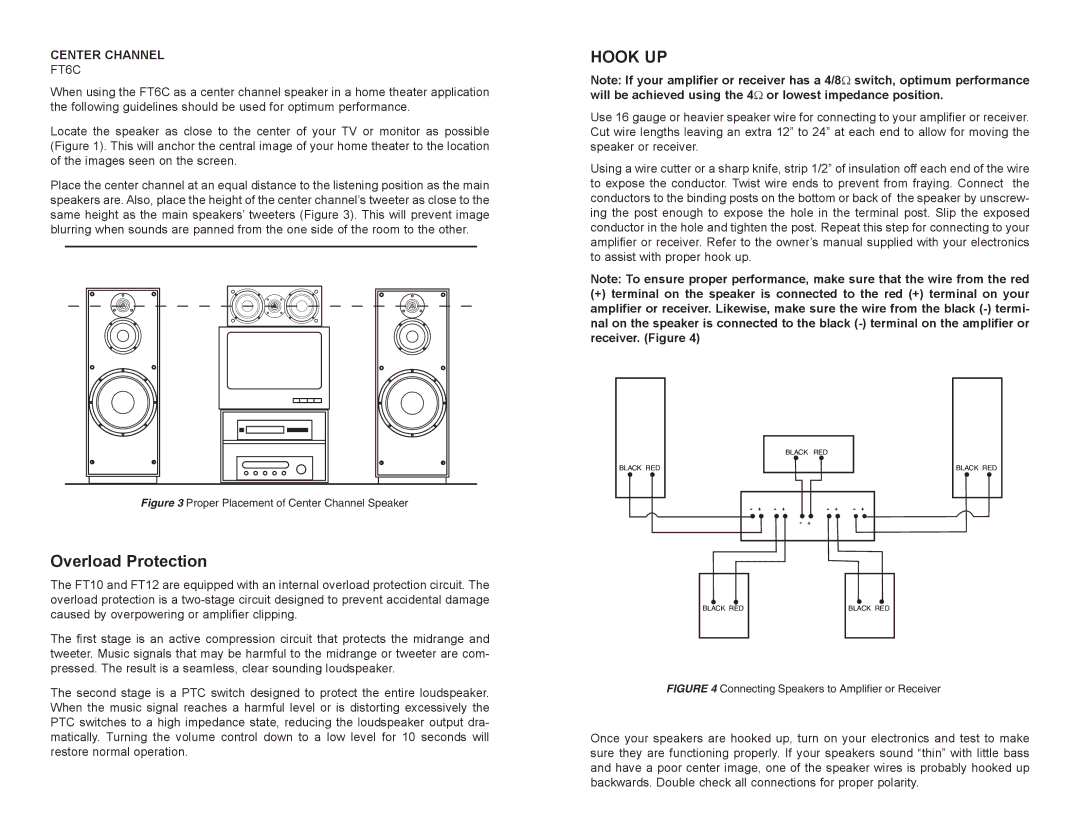 DCM Speakers FT10, FT12 owner manual Hook UP, Center Channel, FT6C 