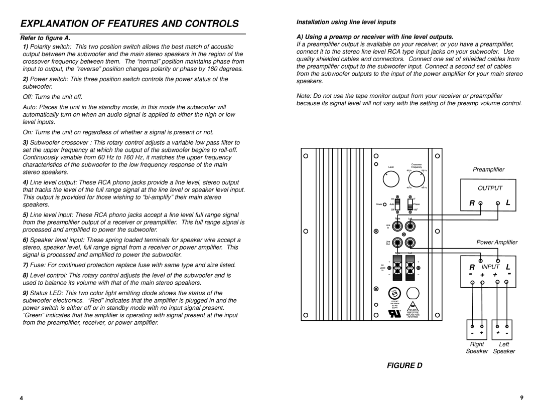 DCM Speakers SW10 warranty Explanation Of Features And Controls, Figure D 