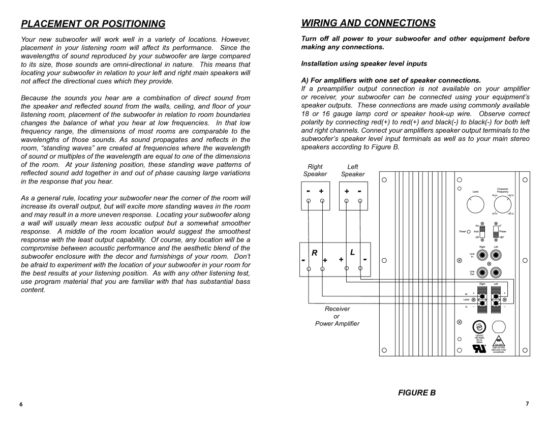 DCM Speakers TB2 owner manual Placement or Positioning, Wiring and Connections 