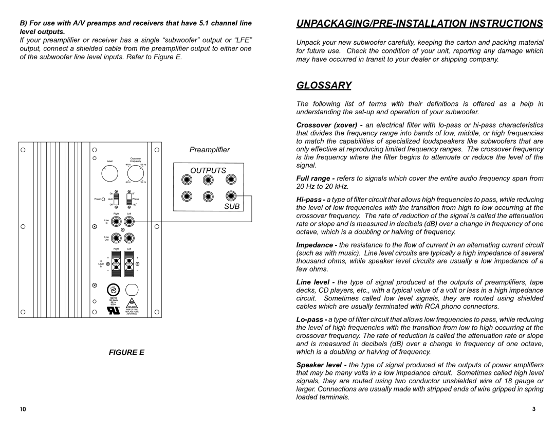 DCM Speakers TB2 owner manual UNPACKAGING/PRE-INSTALLATION Instructions, Glossary 