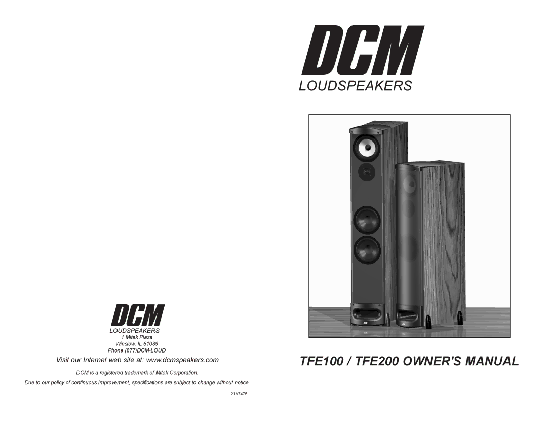 DCM Speakers TFE100 / TFE200 owner manual 21A7475 