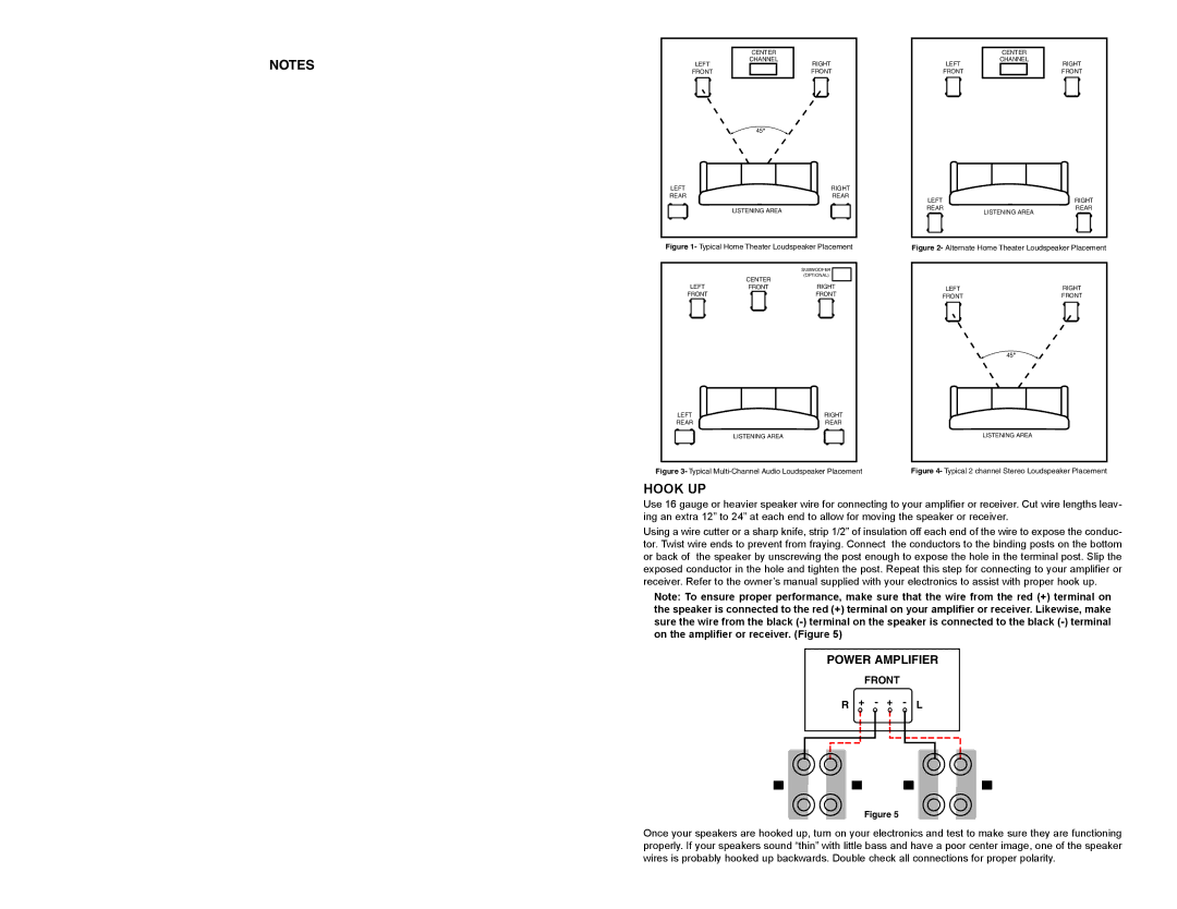 DCM Speakers TFE100 / TFE200 owner manual Hook UP, Power Amplifier, Front 