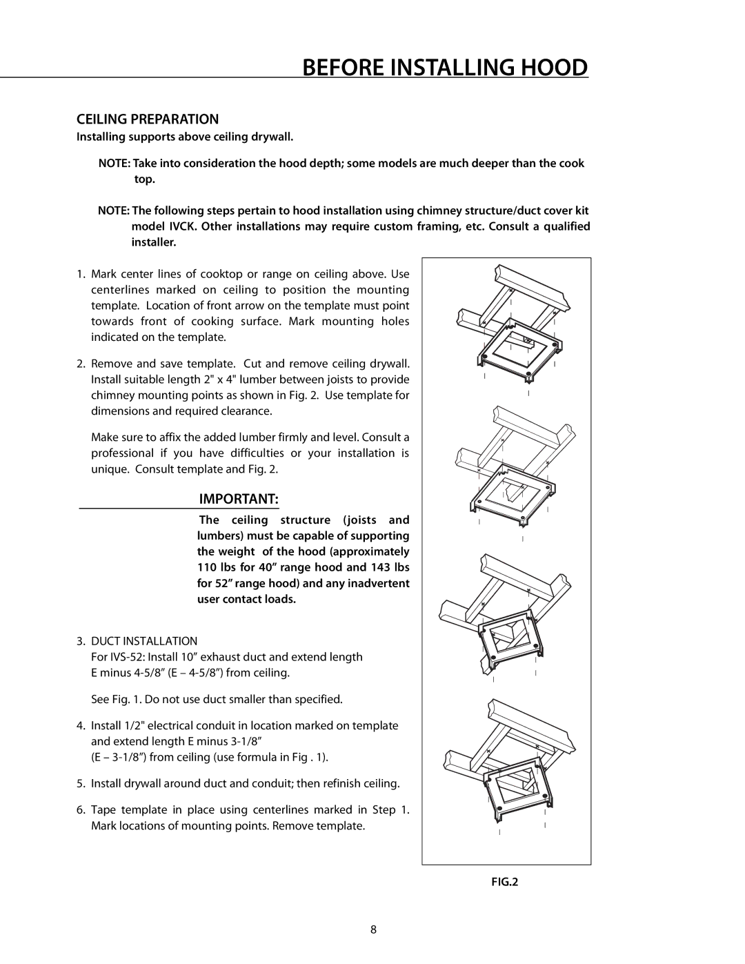 DCS 221712 manual Ceiling Preparation, Installing supports above ceiling drywall 