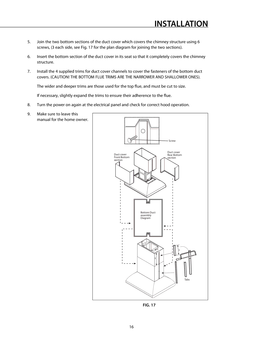 DCS 221712 manual Duct cover 