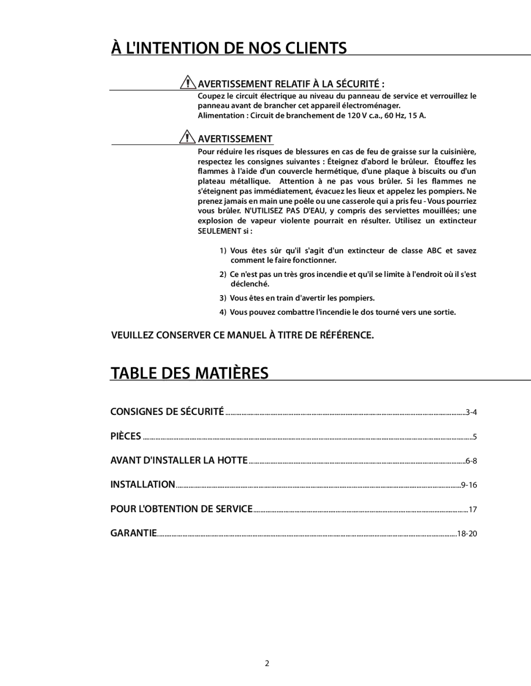 DCS 221712 Table DES Matières, Avertissement Relatif À LA Sécurité, Veuillez Conserver CE Manuel À Titre DE Référence 