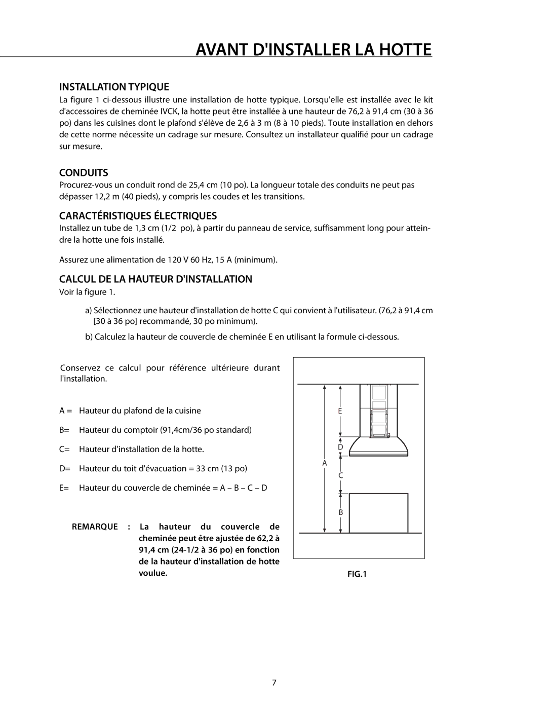 DCS 221712 manual Installation Typique, Conduits, Caractéristiques Électriques, Calcul DE LA Hauteur Dinstallation 