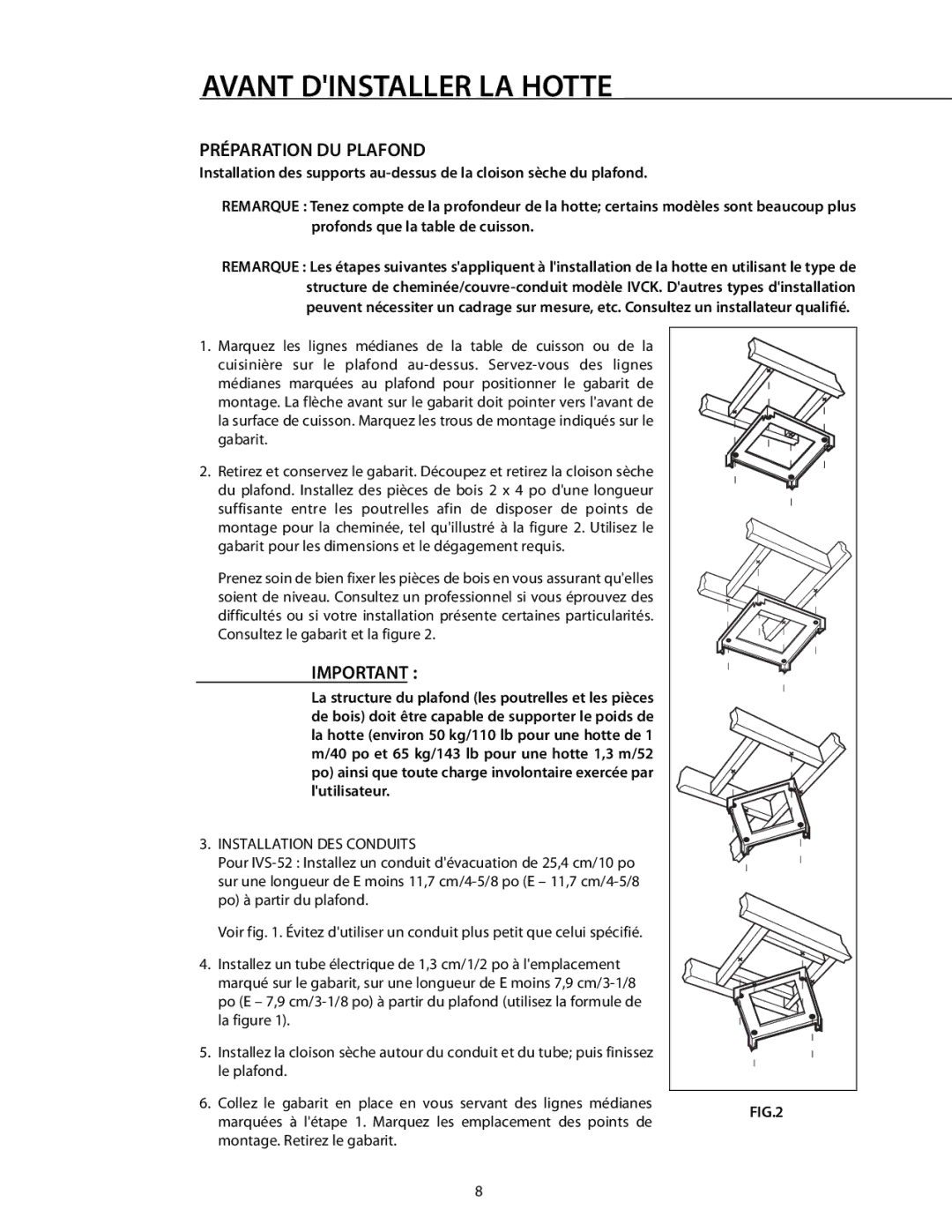 DCS 221712 manual Préparation DU Plafond, Installation DES Conduits 