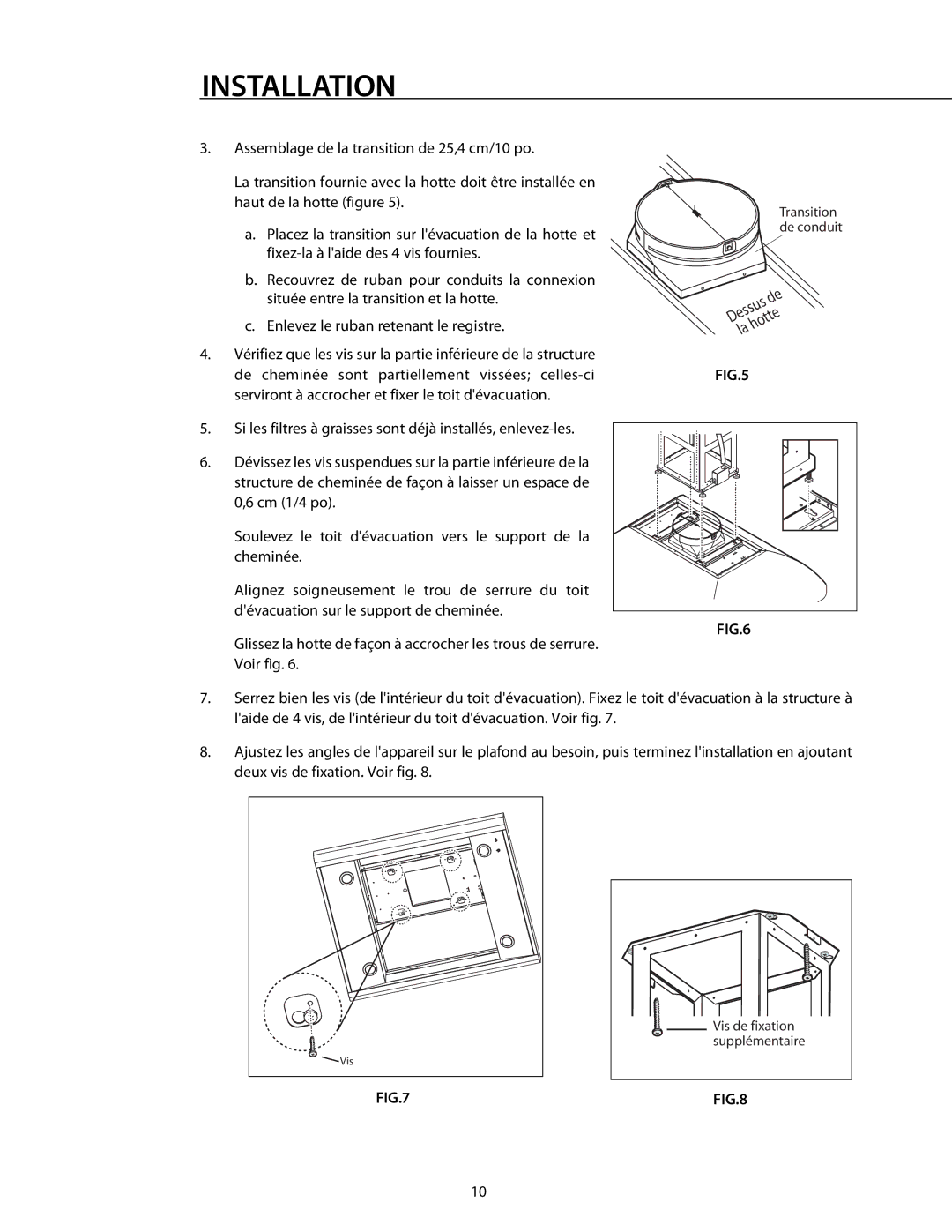 DCS 221712 manual Placez la transition sur lévacuation de la hotte et 