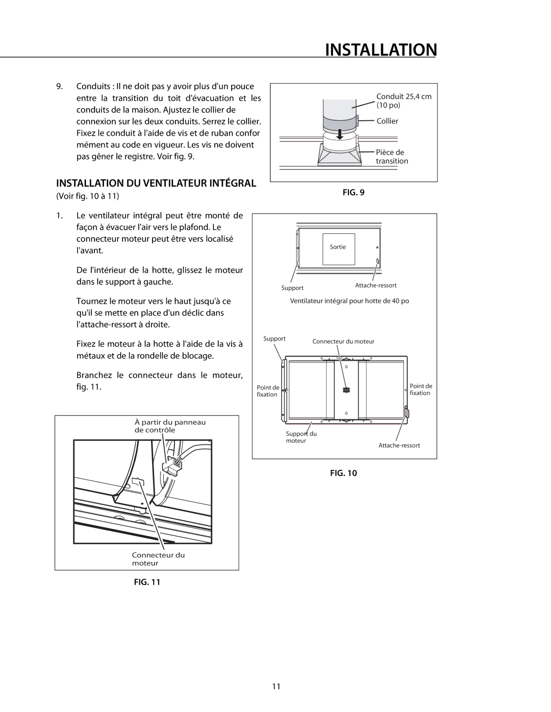 DCS 221712 manual Installation DU Ventilateur Intégral 