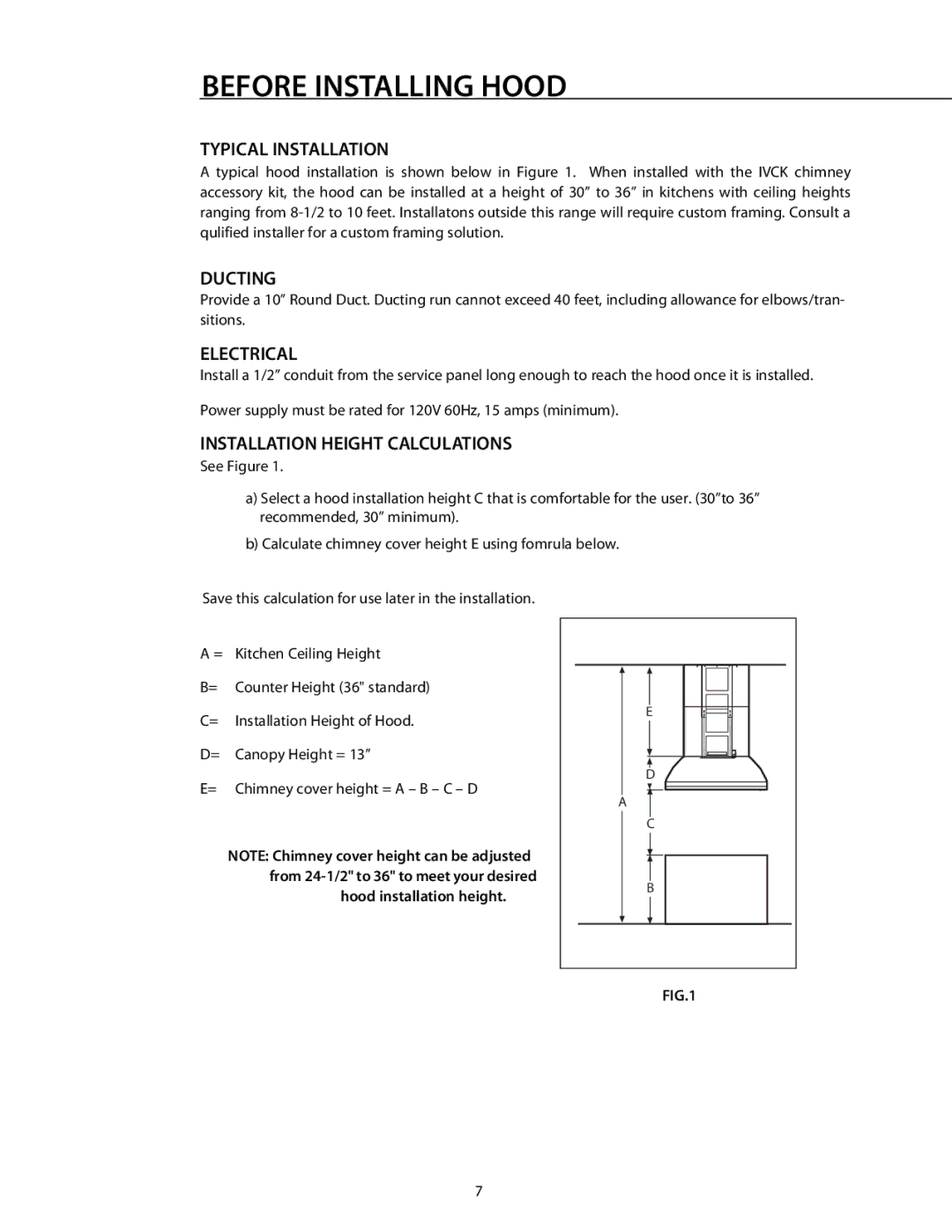 DCS 221712 manual Typical Installation, Ducting, Electrical, Installation Height Calculations 