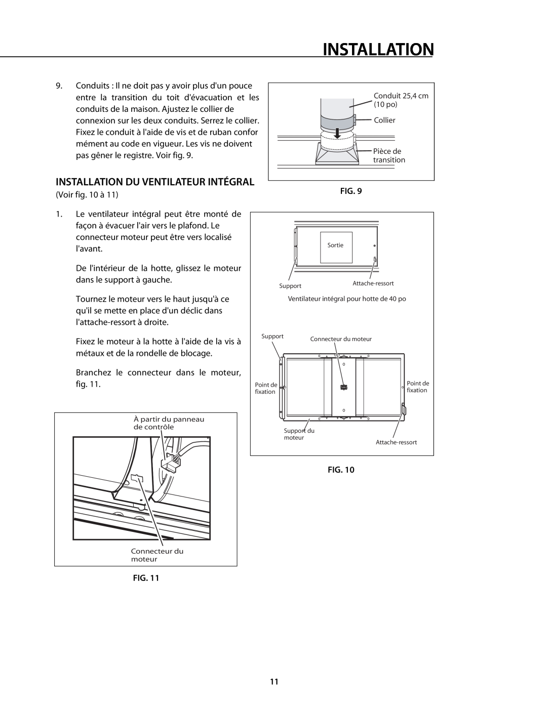 DCS 221712 manual Installation Du Ventilateur Intégral 