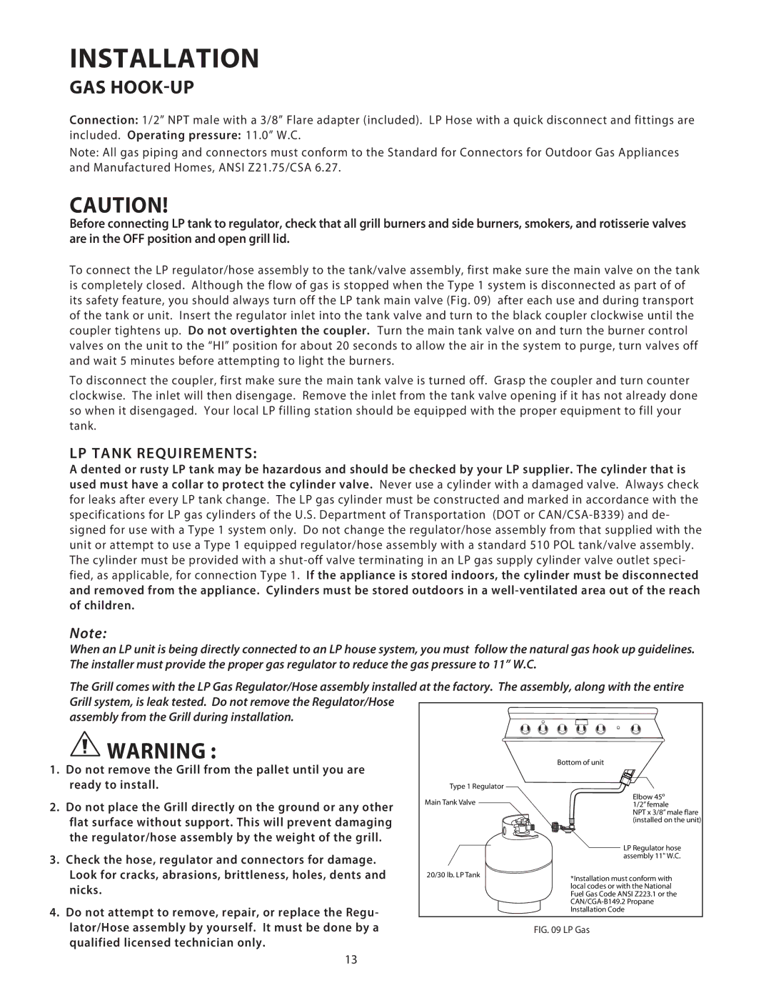 DCS 36/48BGB manual LP Tank Requirements, LP Gas 