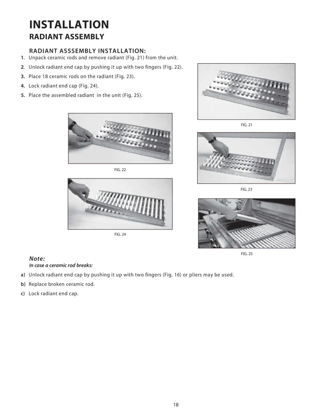 DCS 36/48BGB manual Radiant Assembly, Radiant Asssembly Installation 