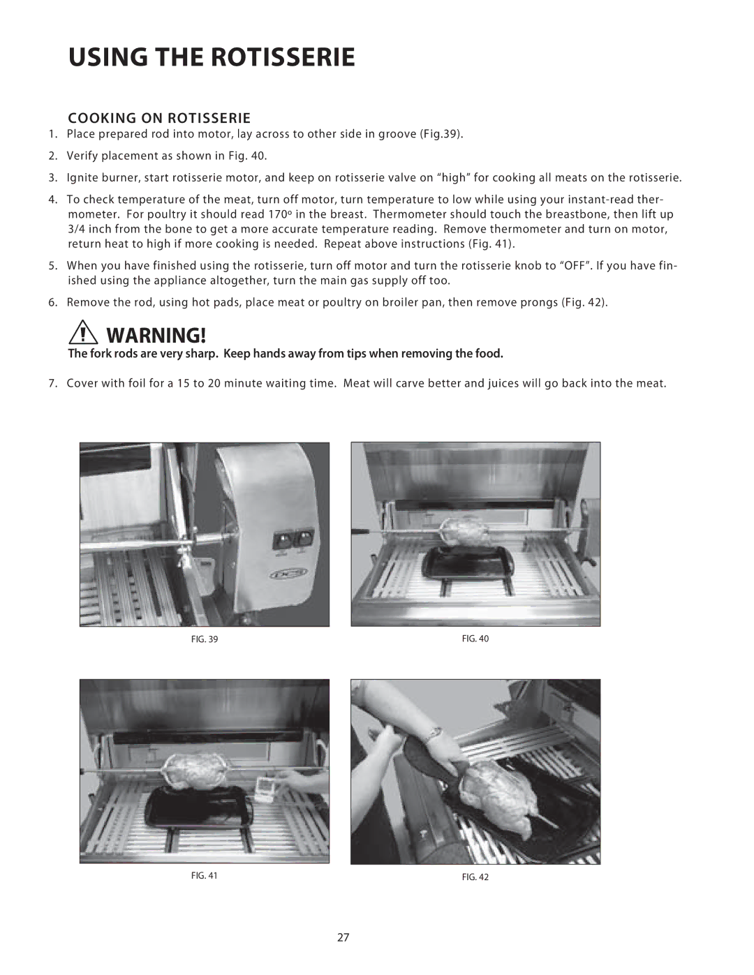 DCS 36/48BGB manual Cooking on Rotisserie 