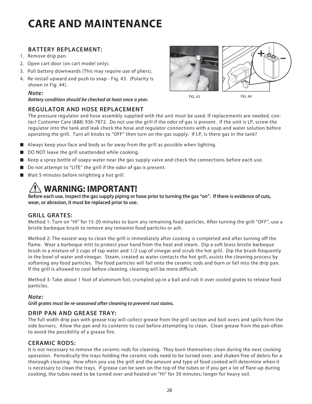 DCS 36/48BGB manual Care and Maintenance 