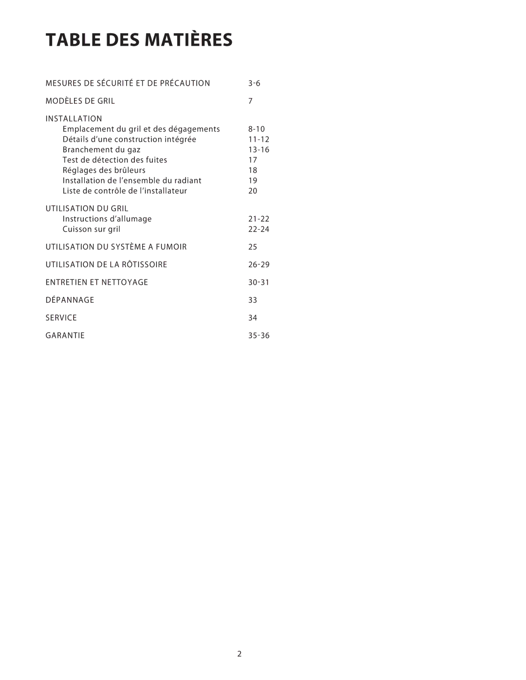 DCS 36/48BGB manual Table DES Matières 